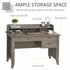HOMCOM Computer Table Writing Desk with Hutch 3 Drawers Open Cabinets Top Shelf Wide Tabletop Cable Management Grey 11 HOMCOM Computer Table Writing Desk with Hutch 3 Drawers Open Cabinets Top Shelf Wide Tabletop Cable Management Grey -Outlet Desks Store unnamed file 7071
