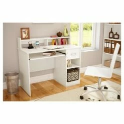 Axess Wood Computer Desk with Hutch White - South Shore