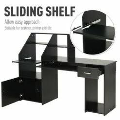 HOMCOM Computer Desk with Sliding Keyboard & Storage Shelves Cabinet and Drawer Home Office Gaming Table Workstation Black Wood Grain -Outlet Desks Store unnamed file 7174