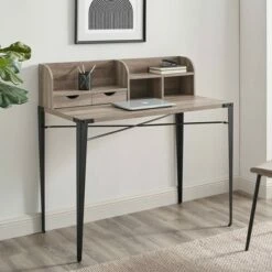Rodrigue Industrial Secretary Desk with Hutch Gray Wash - Saracina Home