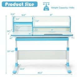Costway Adjustable Height Kids Study Desk Drafting Table Computer Station PinkBlue