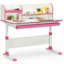 Costway Adjustable Height Kids Study Desk Drafting Table Computer Station PinkBlue -Outlet Desks Store unnamed file 7263