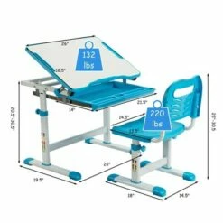 Costway Kids Desk and Chair Set Height Adjustable w/Tilted Tabletop & Drawer Pink/Blue