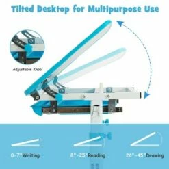 Costway Kids Desk and Chair Set Height Adjustable w/Tilted Tabletop & Drawer Pink/Blue -Outlet Desks Store unnamed file 7285