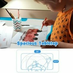 Costway Kids Desk and Chair Set Height Adjustable w/Tilted Tabletop & Drawer Pink/Blue -Outlet Desks Store unnamed file 7288