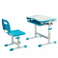 Costway Kids Desk and Chair Set Height Adjustable w/Tilted Tabletop & Drawer Pink/Blue -Outlet Desks Store unnamed file 7291