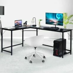 Costway L-Shaped Computer Desk Corner Workstation Study Gaming Table Home Office