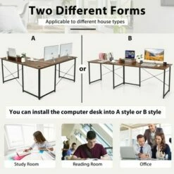 Costway L-Shaped Reversible Computer Desk 2-Person Long Table w/Monitor Stand -Outlet Desks Store unnamed file 7310