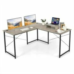 Costway L-Shaped Reversible Computer Desk 2-Person Long Table w/Monitor Stand -Outlet Desks Store unnamed file 7316
