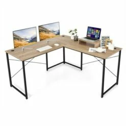 Costway L-Shaped Reversible Computer Desk 2-Person Long Table w/Monitor Stand -Outlet Desks Store unnamed file 7317