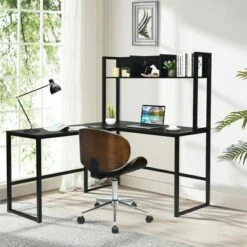 Costway 55'' L-Shaped Desk Corner Computer Desk w/Hutch Black -Outlet Desks Store unnamed file 7334