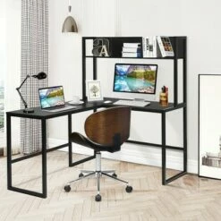 Costway 55'' L-Shaped Desk Corner Computer Desk w/Hutch Black -Outlet Desks Store unnamed file 7335
