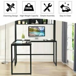 Costway 55'' L-Shaped Desk Corner Computer Desk w/Hutch Black -Outlet Desks Store unnamed file 7338