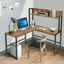 Costway Industrial L-Shaped Desk w/Hutch Bookshelf 55'' Corner Computer Desk Gaming Table -Outlet Desks Store unnamed file 7343