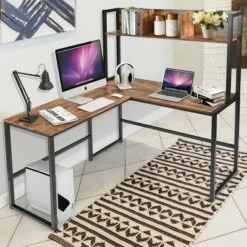 Costway Industrial L-Shaped Desk w/Hutch Bookshelf 55'' Corner Computer Desk Gaming Table -Outlet Desks Store unnamed file 7344