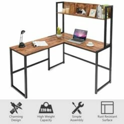 Costway Industrial L-Shaped Desk w/Hutch Bookshelf 55'' Corner Computer Desk Gaming Table -Outlet Desks Store unnamed file 7346