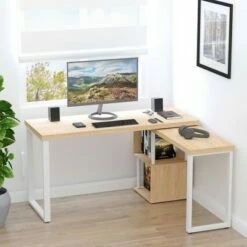 HomCom 55" Rotating L-Shaped Computer Desk Workstation with Storage Shelf