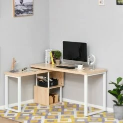 HomCom 55" Rotating L-Shaped Computer Desk Workstation with Storage Shelf -Outlet Desks Store unnamed file 7358
