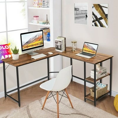 Costway L Shaped Corner Computer Desk Home Office Workstation w/ Storage Shelves 5 Costway L Shaped Corner Computer Desk Home Office Workstation w/ Storage Shelves - Image 3