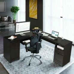 Costway L-Shaped Corner Computer Desk Writing Table Study Workstation Drawers -Outlet Desks Store unnamed file 7382