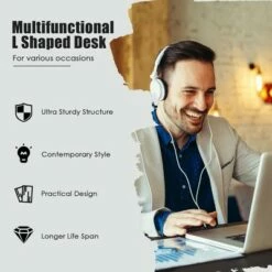 Costway L-Shaped Corner Computer Desk Writing Table Study Workstation Drawers -Outlet Desks Store unnamed file 7383