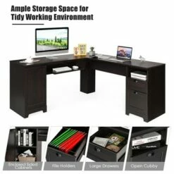 Costway L-Shaped Corner Computer Desk Writing Table Study Workstation Drawers -Outlet Desks Store unnamed file 7384