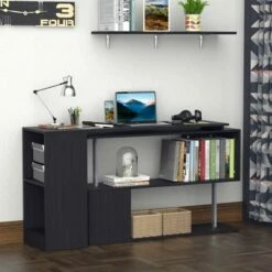 HomCom 55" Modern L-Shaped Rotating Computer Desk with Shelves