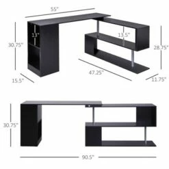 HomCom 55" Modern L-Shaped Rotating Computer Desk with Shelves -Outlet Desks Store unnamed file 7397