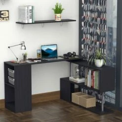 HomCom 55" Modern L-Shaped Rotating Computer Desk with Shelves -Outlet Desks Store unnamed file 7401