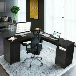 Costway L-Shaped Corner Computer Desk Writing Table Study Workstation w/ Drawers Storage -Outlet Desks Store unnamed file 7406
