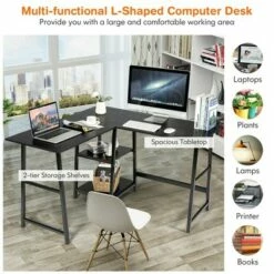 Costway L Shaped Corner Computer Desk Study Table w/Storage Shelves Black/Rustic Brown -Outlet Desks Store unnamed file 7427