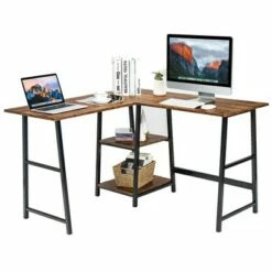 Costway L Shaped Corner Computer Desk Study Table w/Storage Shelves Black/Rustic Brown -Outlet Desks Store unnamed file 7434