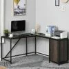 HOMCOM L-Shaped Computer Corner Desk with Storage Cabinet Adjustable Shelf Large Tabletop and Black Steel Frame Brown -Outlet Desks Store unnamed file 7451