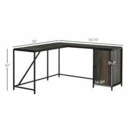 HOMCOM L-Shaped Computer Corner Desk with Storage Cabinet Adjustable Shelf Large Tabletop and Black Steel Frame Brown -Outlet Desks Store unnamed file 7454