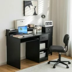 Costway 22" Wide Computer Desk Writing Study Laptop Table w/ Drawer & Keyboard Tray WhiteBlack