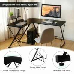 Costway 58'' x 44'' L-Shaped Computer Gaming Desk w/ Monitor Stand & Host Tray Home Office -Outlet Desks Store unnamed file 7505