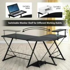Costway 58'' x 44'' L-Shaped Computer Gaming Desk w/ Monitor Stand & Host Tray Home Office -Outlet Desks Store unnamed file 7509