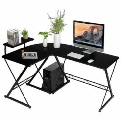 Costway 58'' x 44'' L-Shaped Computer Gaming Desk w/ Monitor Stand & Host Tray Home Office -Outlet Desks Store unnamed file 7511