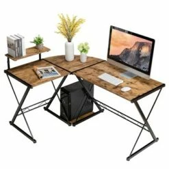 Costway 58'' x 44'' L-Shaped Computer Gaming Desk w/ Monitor Stand & Host Tray Home Office -Outlet Desks Store unnamed file 7512