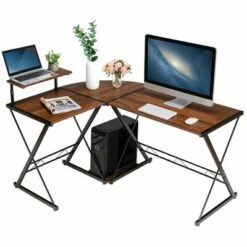 Costway 58'' x 44'' L-Shaped Computer Gaming Desk w/ Monitor Stand & Host Tray Home Office -Outlet Desks Store unnamed file 7513