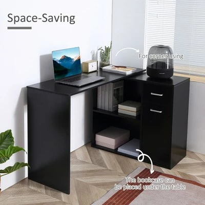HomCom L-Shaped Computer Desk Workstation with Rotating Storage Shelves and Drawer 4 HomCom L-Shaped Computer Desk Workstation with Rotating Storage Shelves and Drawer - Image 2