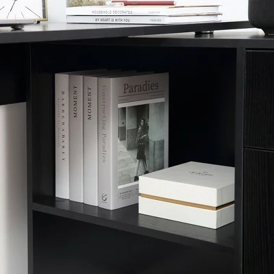 HomCom L-Shaped Computer Desk Workstation with Rotating Storage Shelves and Drawer 9 HomCom L-Shaped Computer Desk Workstation with Rotating Storage Shelves and Drawer - Image 7