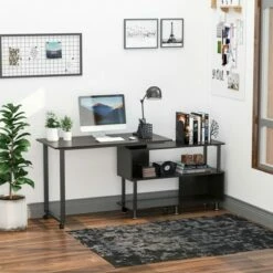 HomCom Rotating L-Shaped Home Office Computer Desk with Book Shelves -Outlet Desks Store unnamed file 7531