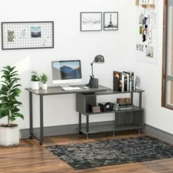 HomCom Rotating L-Shaped Home Office Computer Desk with Book Shelves -Outlet Desks Store unnamed file 7532