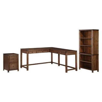 Baton Rouge L Shaped Desk - OSP Home Furnishings Champagne Oak 9 Baton Rouge L Shaped Desk - OSP Home Furnishings Champagne Oak - Image 7