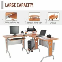 HomCom L-Shaped Corner Computer Office Desk Workstation with Elevated Shelf, Rolling Keyboard Tray, and CPU Stand -Outlet Desks Store unnamed file 7546