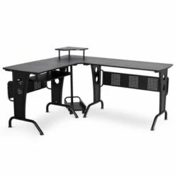 HomCom L-Shaped Corner Computer Office Desk Workstation with Elevated Shelf, Rolling Keyboard Tray, and CPU Stand -Outlet Desks Store unnamed file 7553