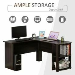 HOMCOM L-Shaped Corner Computer Desk Wood PC Workstation Laptop Table with 2 Storage Shelves Space Saving Home Office Brown -Outlet Desks Store unnamed file 7555