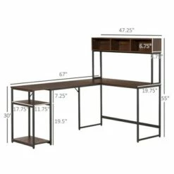 HOMCOM L-Shaped Home Office Desk with Large Tabletop Workspace Bottom Tower Shelf and 3 Cube Shelves Walnut Brown -Outlet Desks Store unnamed file 7564