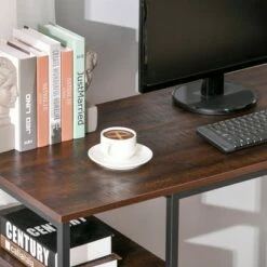 HOMCOM L-Shaped Home Office Desk with Large Tabletop Workspace Bottom Tower Shelf and 3 Cube Shelves Walnut Brown -Outlet Desks Store unnamed file 7566